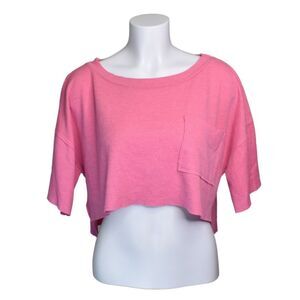 Altar'd State Cropped Waffle Pocket Tee Hot Pink Oversized Womens Small